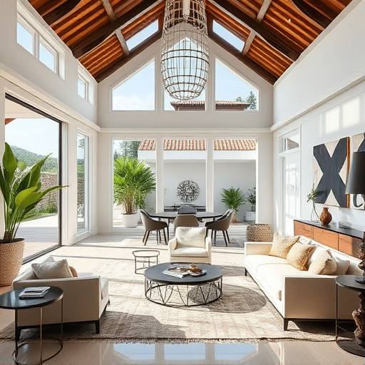 Interno di una lussuosa villa con arredi moderni e luce naturale