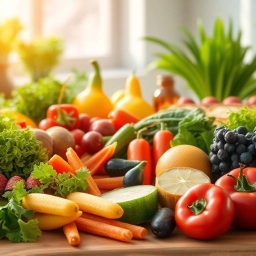 Una composizione di diversi prodotti alimentari biologici, disposti in modo artistico e invitante.
